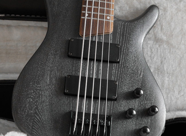 Grey bass with active pickups