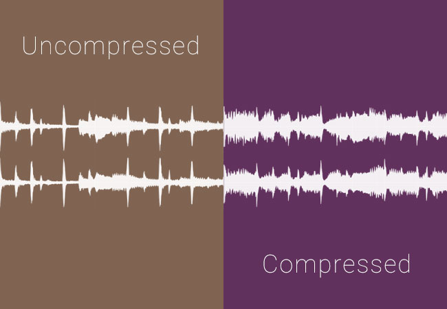 Example of non-compressed vs compressed audio waveform