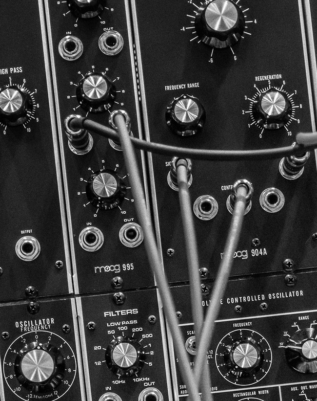 Close up of Moog modular synth.