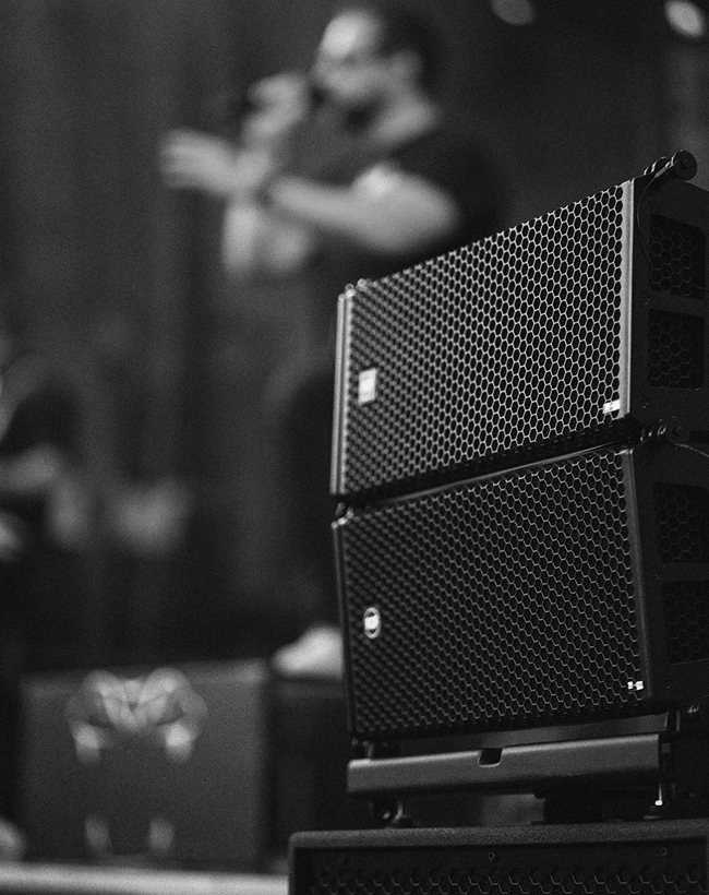 RCF monitors on stage