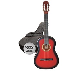 Ashton SPCG34 TRB Starter Pack 3/4 Size Nylon String Guitar w/ Bag (Transparent Red Burst)