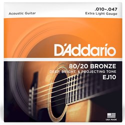 D'Addario EJ10 80/20 Bronze Acoustic Guitar Strings - Extra Light Set (10-47)