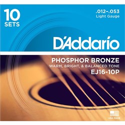 D'Addario EJ16-10P Phosphor Bronze Acoustic Guitar Strings 10-PACK - (12-53)