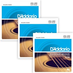 D'Addario EJ16-3D Phosphor Bronze Acoustic Guitar Strings 3-PACK - Light (12-53)