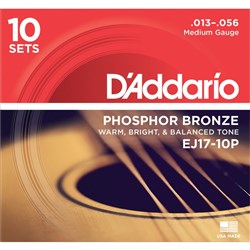 D'Addario EJ17-10P Phosphor Bronze Acoustic Guitar Strings 10-PACK - Medium (13-56)