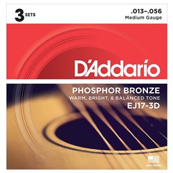 D'Addario EJ17-3D Phosphor Bronze Acoustic Guitar Strings 3-PACK - Medium (13-56)