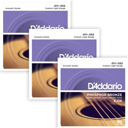 D'Addario EJ26-3D Phosphor Bronze Acoustic Guitar Strings 3-PACK - Custom Light (11-52)