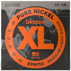 D'Addario EPN110 XL Pure Nickel Electric Guitar Strings - Regular (10-45)