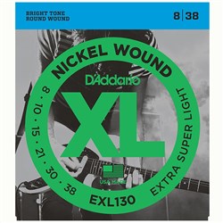 D'Addario EXL130 Nickel Wound Electric Guitar Strings - Extra Super Light (8-38)