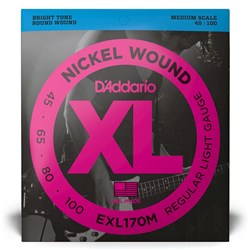 D'Addario EXL170M Nickel Wound Bass Strings - Light / Medium Scale (45-100)