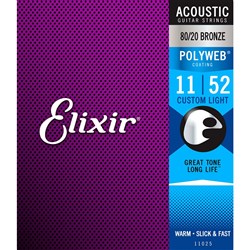 Elixir 11025 Acoustic 80/20 Bronze w/ Polyweb Coating - Custom Light (11-52)