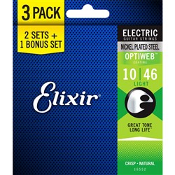 Elixir 16552 Electric Guitar Nickel Plated Steel w/ Optiweb Coating 3-PACK - Light (10-46)