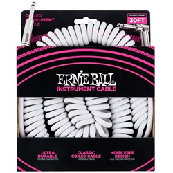 Ernie Ball 30' Coiled Straight / Angle Instrument Cable - (White)