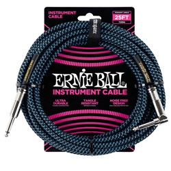 Ernie Ball 25' Braided Straight / Angled Instrument Cable (Black / Blue)