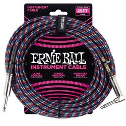Ernie Ball 25' Braided Straight / Angled Instrument Cable (Black/Red/Blue/White)