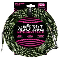 Ernie Ball 10' Braided Straight / Angled Instrument Cable - (Black/Green)