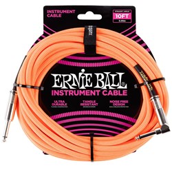 Ernie Ball 10' Braided Straight / Angled Instrument Cable - (Neon Orange)