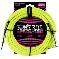 Ernie Ball 10' Braided Straight / Angled Instrument Cable - (Neon Yellow)