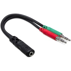 Hosa YMM-107 3.5mm TRRS(F) to Dual 3.5 mm TRS(M) Headset/Mic Breakout Cable