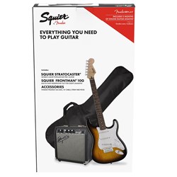 Squier Stratocaster Pack w/ Laurel Fingerboard (Brown Sunburst) w/ Bag & Frontman 10
