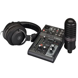 Yamaha AG03MK2 Pack w/ AG03MK2 Mixer, YCM01 Mic & YH-MT1 Headphones (Black)