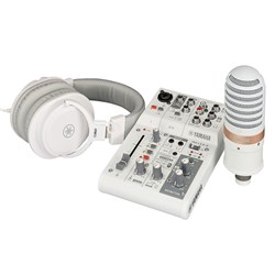 Yamaha AG03MK2 Pack w/ AG03MK2 Mixer, YCM01 Mic & YH-MT1 Headphones (White)