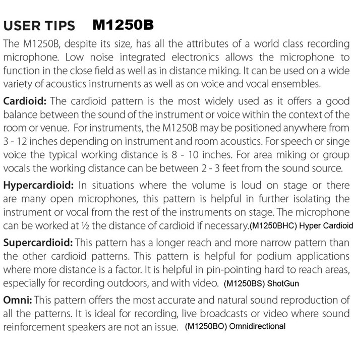 Audix M1250B-O Miniaturized Condenser Microphone Omni