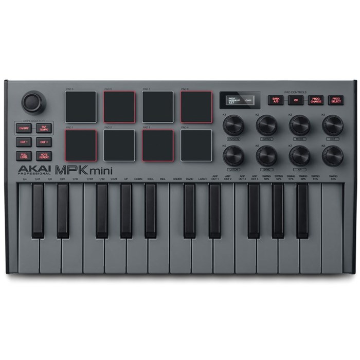 Akai MPK Mini mk3 Compact Keyboard & Pad Controller w/ Encoders & Software (Grey)