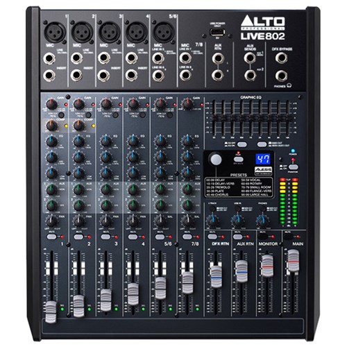 Alto Live 802 Professional 8-Channel 2-Bus Mixer w/ USB & Effects