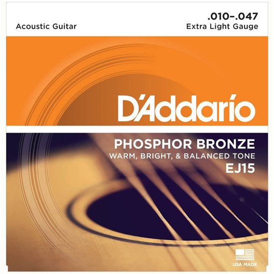 D'Addario EJ15 Phosphor Bronze Acoustic Guitar Strings - Extra Light (10-47)