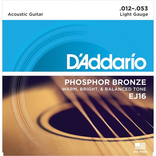 D'Addario EJ16 Phosphor Bronze Acoustic Guitar Strings - Light (12-53)