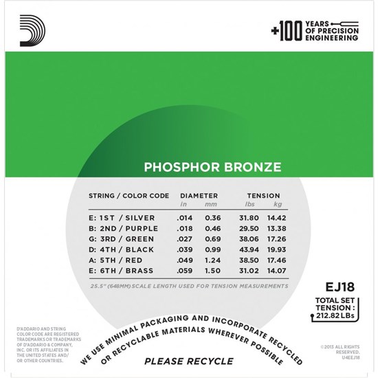 D'Addario EJ18 Phosphor Bronze Acoustic Guitar Strings - Heavy (14-59)