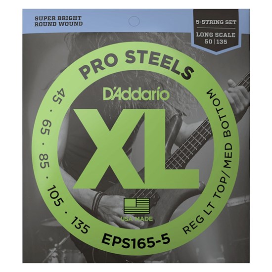 D'Addario EPS165-5 XL Pro Steels Custom 5-String Light Long Scale Set (45-135)