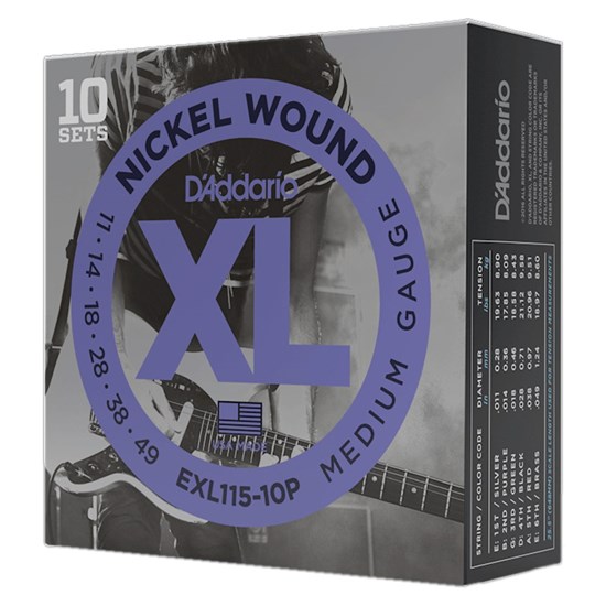 D'Addario EXL115-10P Nickel Wound Electric Guitar Strings 10-PACK - Medium (11-49)