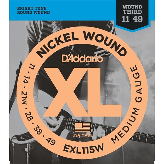 D'Addario EXL115W Nickel Wound Electric Strings w/ Wound 3rd - Medium (11-49)