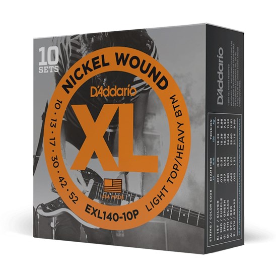 D'Addario EXL140-10P Nickel Wound Electric Strings 10-PACK Light Top/Heavy Bottom (10-52)