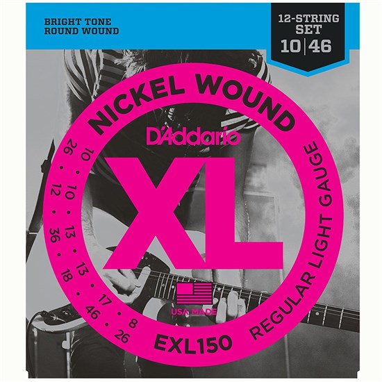 D'Addario EXL150 12-String Nickel Wound Electric Strings - Regular Light (10-46)