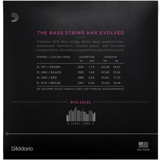 D'Addario NYXL45100 Nickel Wound Bass Guitar Strings - Light Long Scale (45-100)