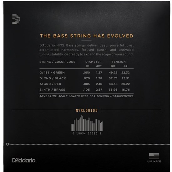D'Addario NYXL50105 Nickel Wound Bass Strings - Medium Long Scale (50-105)