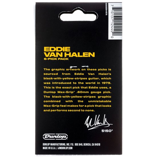 Dunlop EVH VH II Max-Grip Pick 6-Pack - Black w/ Yellow Stripes (.60mm)