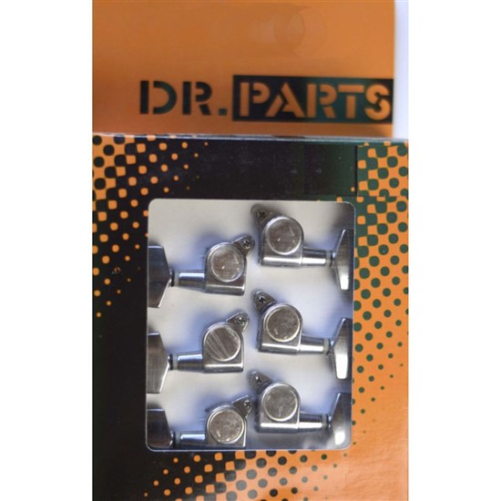 Dr. Parts 641 3-a-Side Diecast Machine Heads 15 to 1 Gear Ratio - Set of 6 (Chrome)