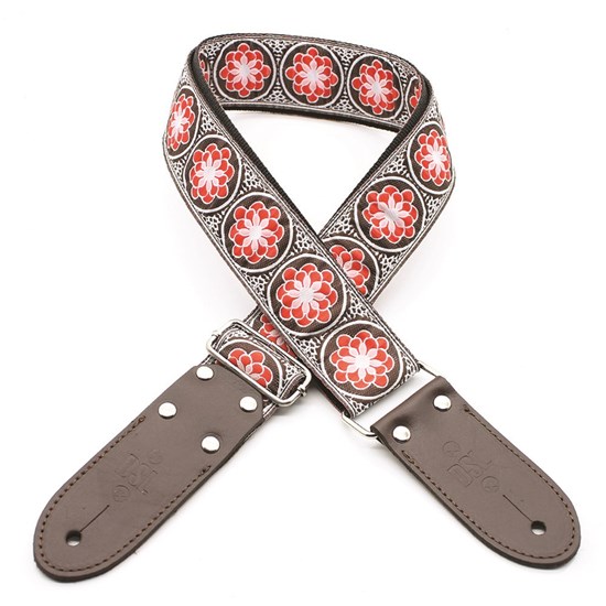 DSL JAC20 Jacquard Guitar Strap (Flower Design, Red, 2