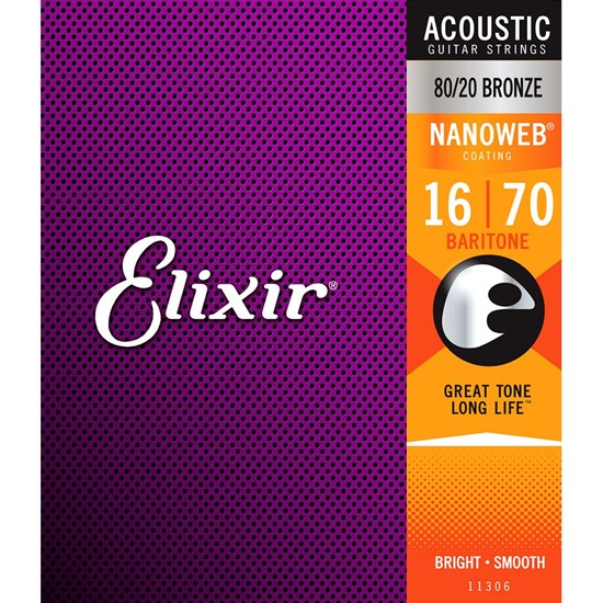 Elixir 11306 Acoustic 80/20 Bronze w/ Nanoweb Coating - 6-String Baritone (16-70)