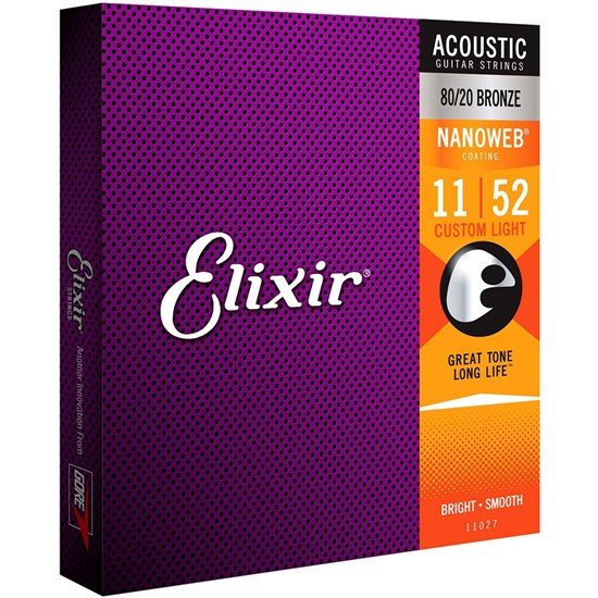 Elixir 11027 Acoustic 80/20 Bronze w/ Nanoweb Coating - Custom Light (11-52)