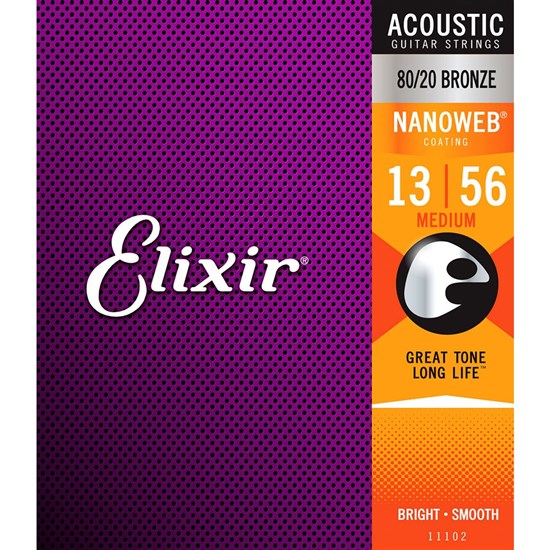 Elixir 11102 Acoustic 80/20 Bronze w/ Nanoweb Coating - Medium (13-56)