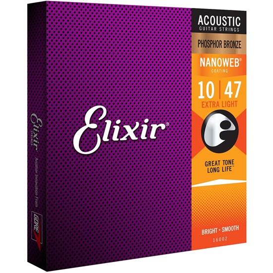 Elixir 16002 Acoustic Phosphor Bronze w/ Nanoweb Coating - Extra Light (10-47)