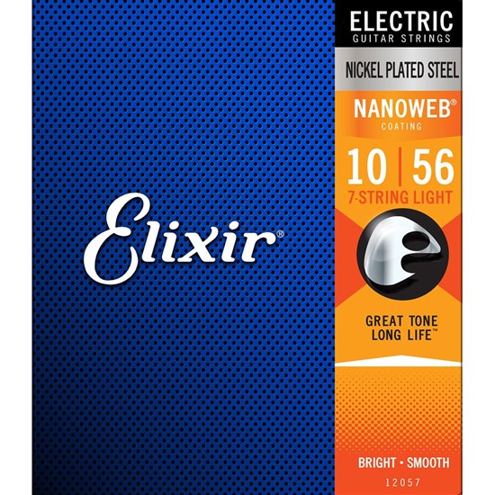 Elixir 12057 Electric Guitar Nickel Plated Steel w/ Nanoweb Coating - 7-String LT (10-56)