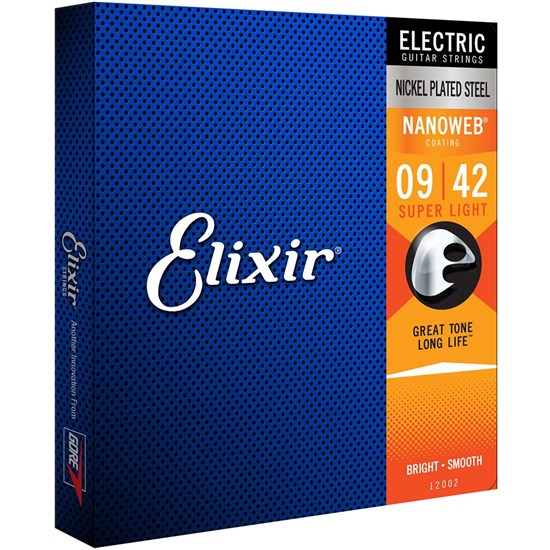 Elixir 12002 Electric Guitar Nickel Plated Steel w/ Nanoweb Coating - Super Light (9-42)