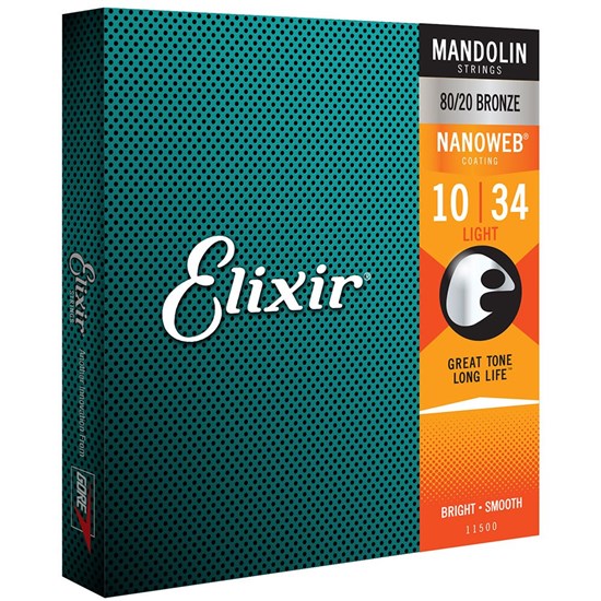 Elixir 11500 Mandolin Strings 80/20 Bronze w/ Nanoweb Coating - Light (10-34)