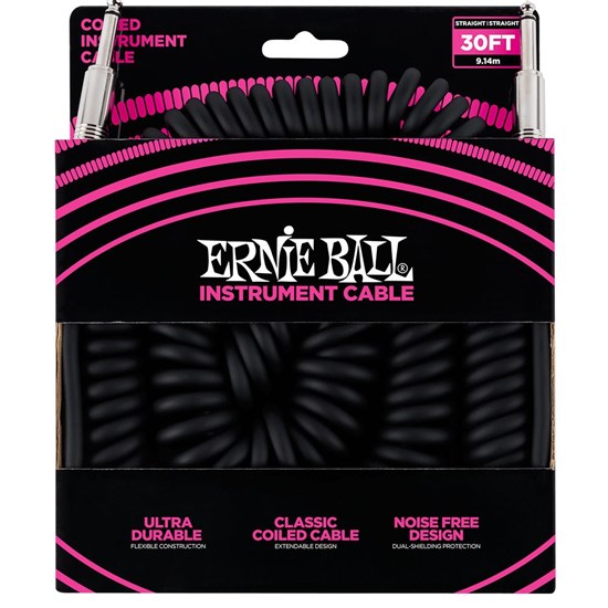 Ernie Ball 30' Coiled Straight / Straight Instrument Cable - (Black)